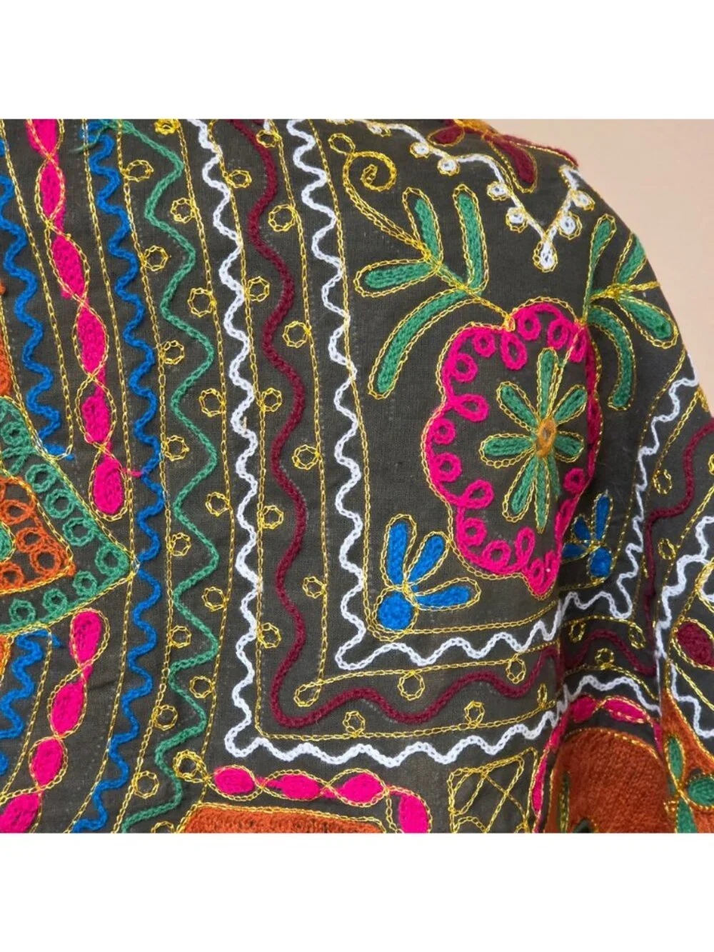Indian Elephant Embroidered Testile Wall Hanging Mirror Work Boho Fold Art Decor